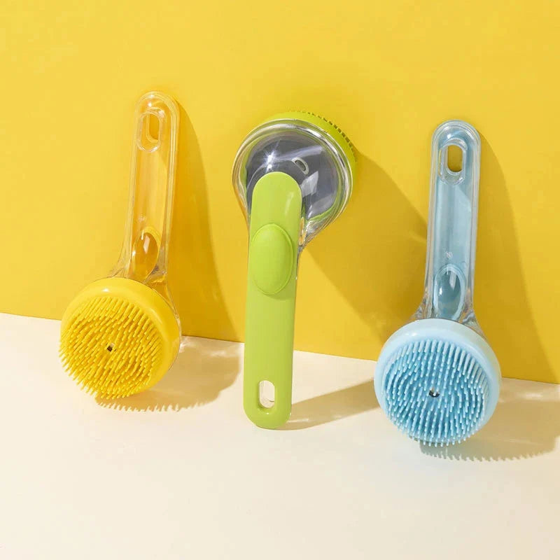 Wagly™ Multi-Functional Pet Brush – Built-in Shampoo Dispenser, Gentle Silicone Bristles, Easy to Clean, Perfect for Short-Haired Pets