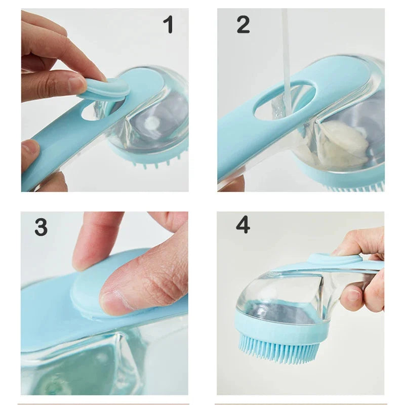 Wagly™ Multi-Functional Pet Brush – Built-in Shampoo Dispenser, Gentle Silicone Bristles, Easy to Clean, Perfect for Short-Haired Pets